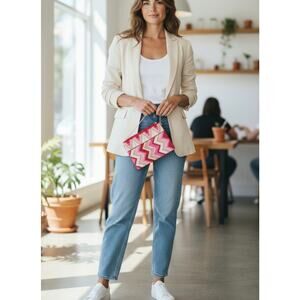 Kay Lee Red Pink Zig Zag Striped Crossbody Bag NWT